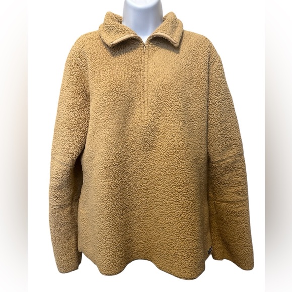 Athleta Tops - ATHLETA Teddy Bear Fleece Sherpa Sweater Quarter Zip Womens Large Tan Fuzzy Warm